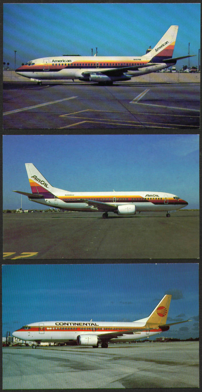 Boeing 737 postcard group American AirCal Continental