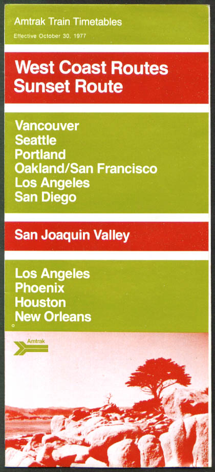 Amtrak West Coast Sunset Route Timetables 1977