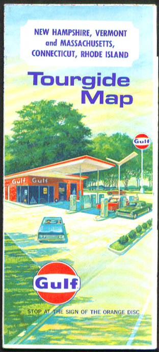 Gulf Gasoline Tourgide Map NH VT CT MA RI 1970