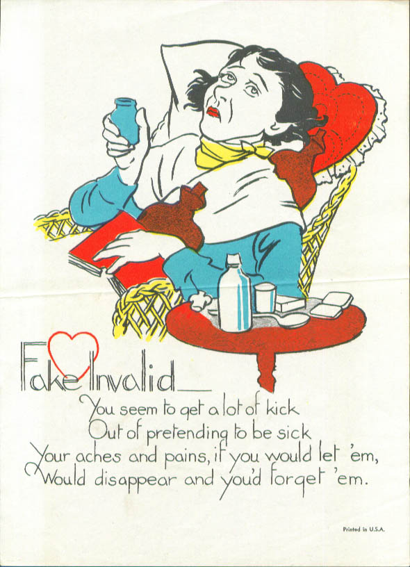 Fake Invalid woman comic caricature Valentine 1940s