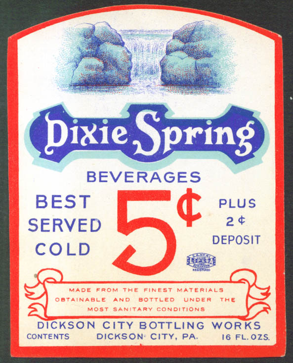 Undated. Dickson City Bottling Works, PA. 16 fl oz label. 5C price