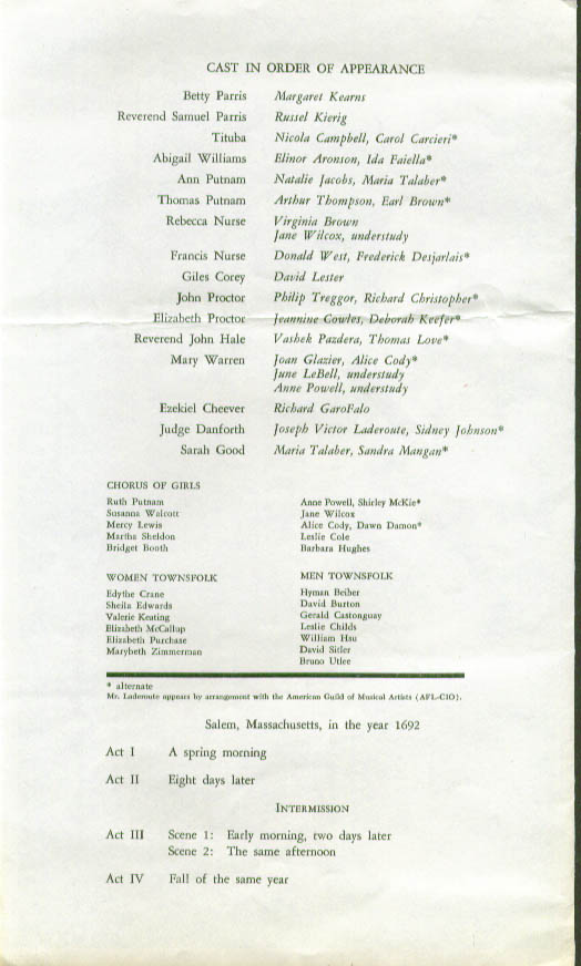 Arthur Miller The Crucible Robert Ward Opera Program 1964