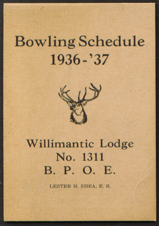 BPOE Elks Willimantic Bowling Schedule 1936 37 CT  