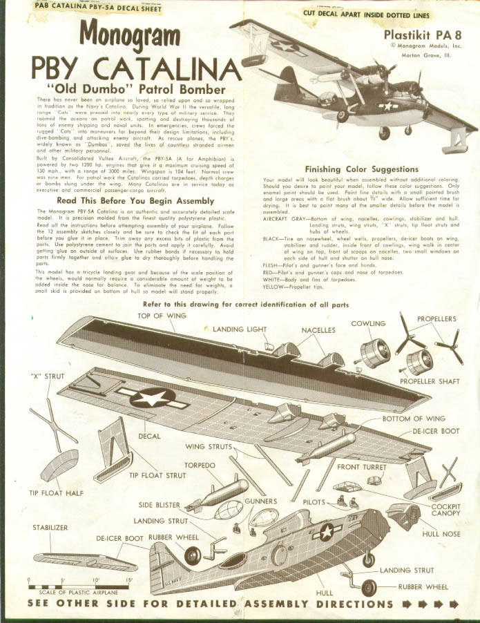 PBY Catalina Monogram Model Kit Instructions 60s