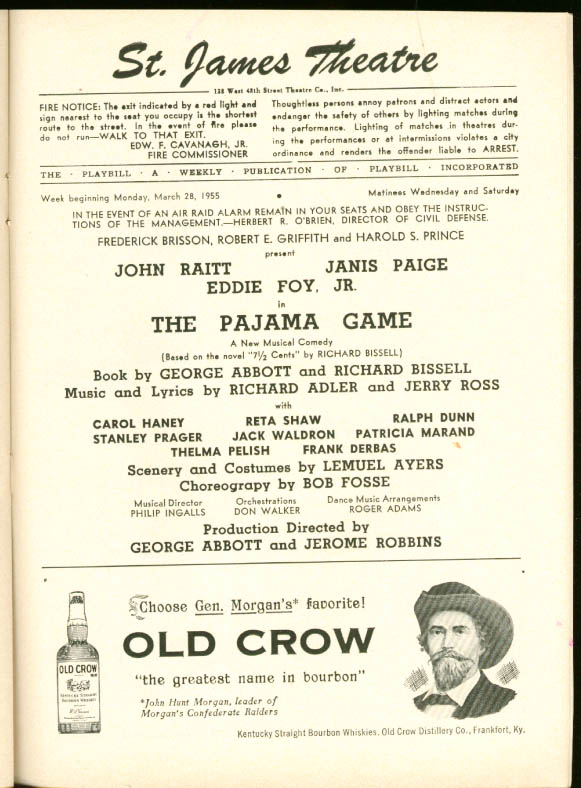   Paige Pajama Game Playbill 1st Run 1955 Bob Fosse Peter Arno