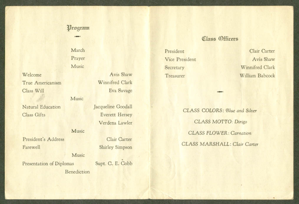 Oakfield Grammar School Graduation Program 1936