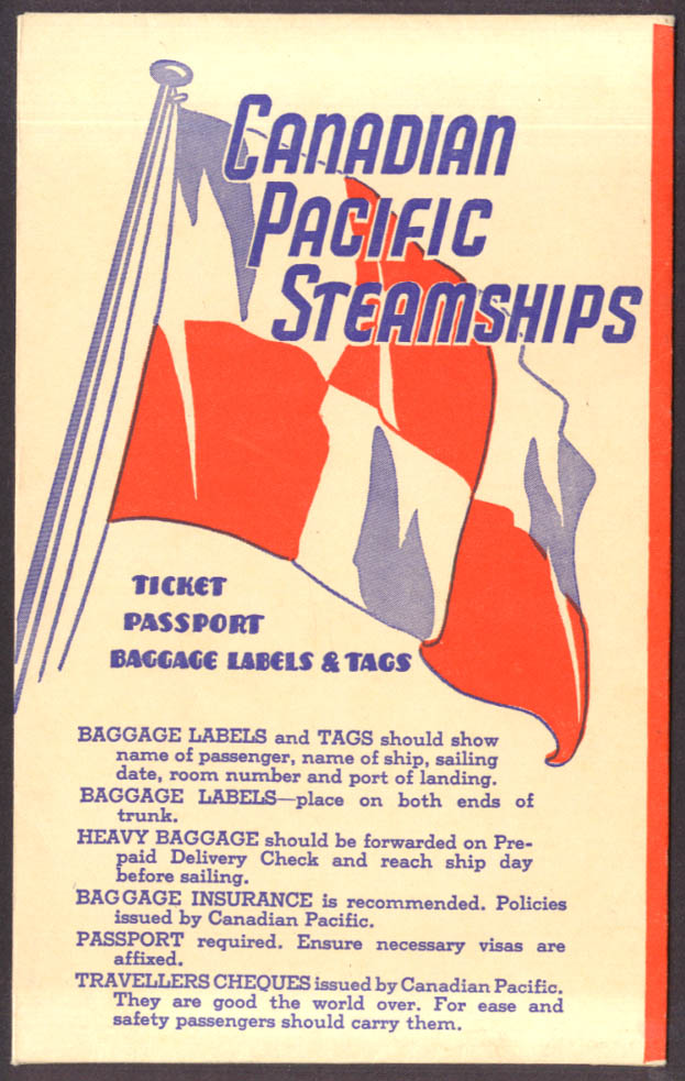 Canadian Pacific Steamships ticket passport baggage label & tag 