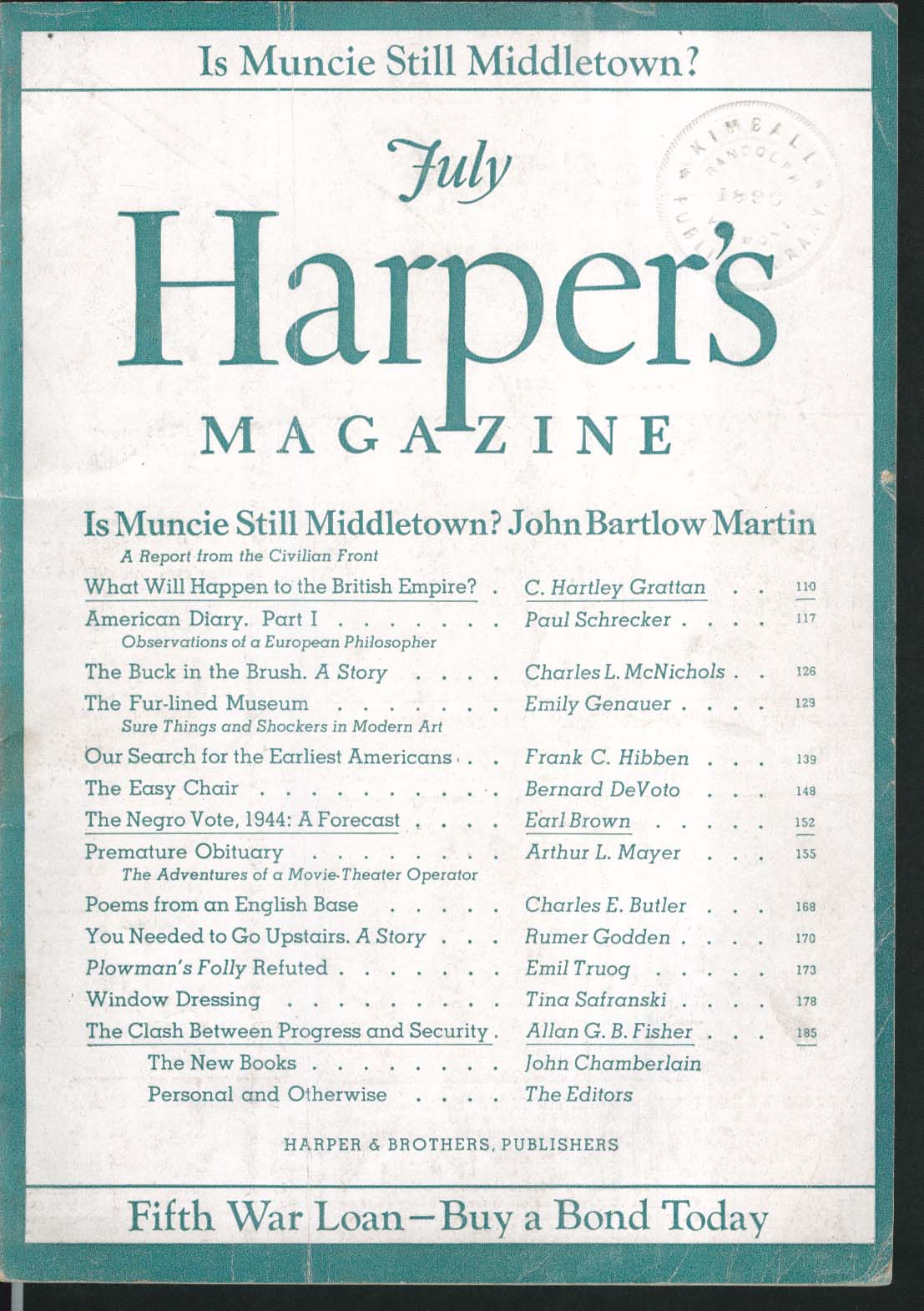 Harpers John Bartlow Martin C Hartley Grattan Earl Brown Allan Fisher 