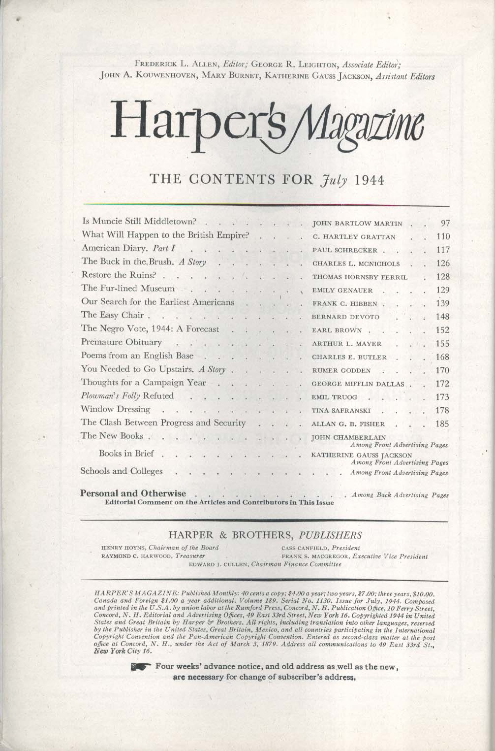 Harpers John Bartlow Martin C Hartley Grattan Earl Brown Allan Fisher 