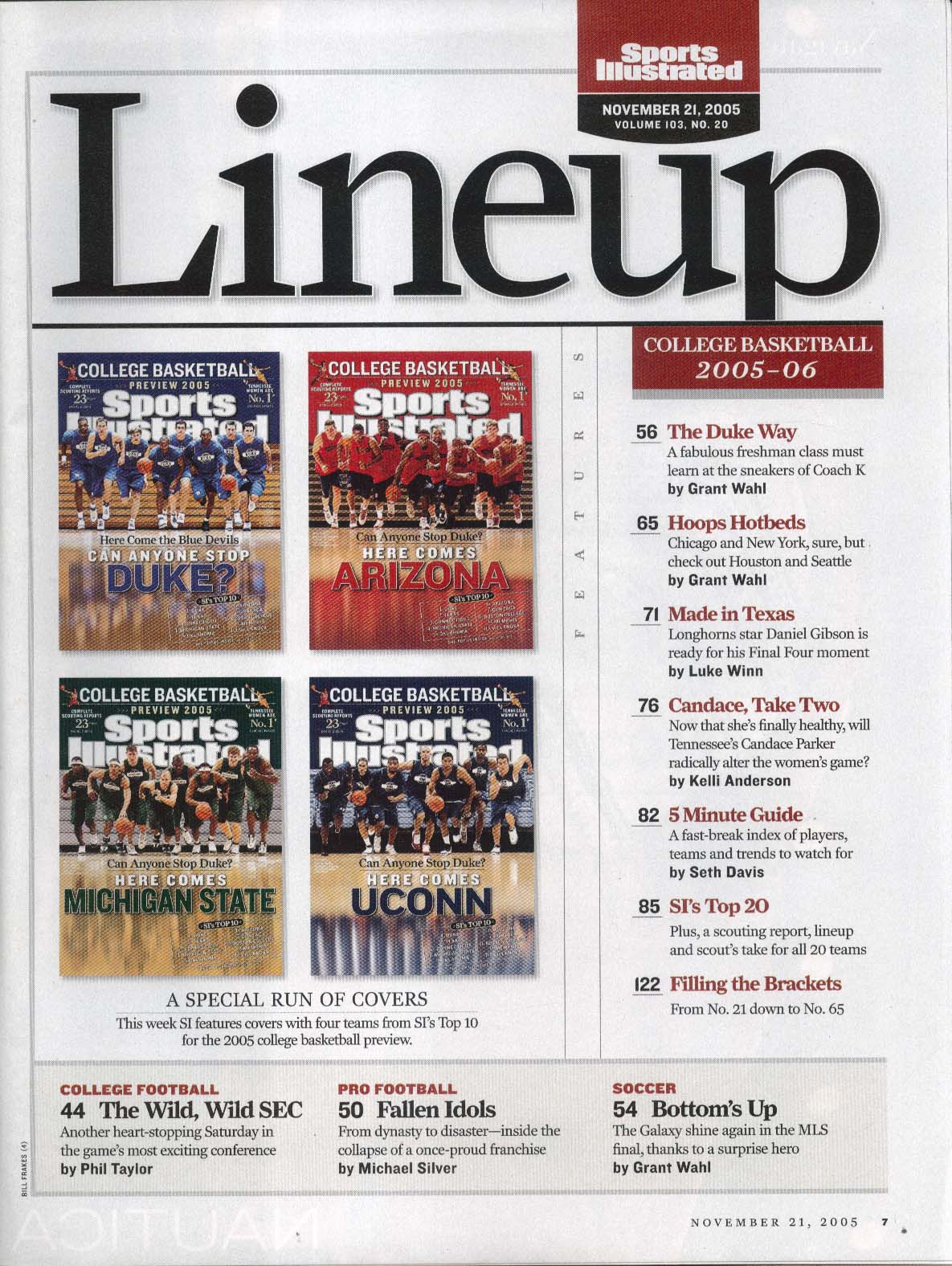 SPORTS ILLUSTRATED Uconn Daniel Gibson Candace Parker 11/21 2005