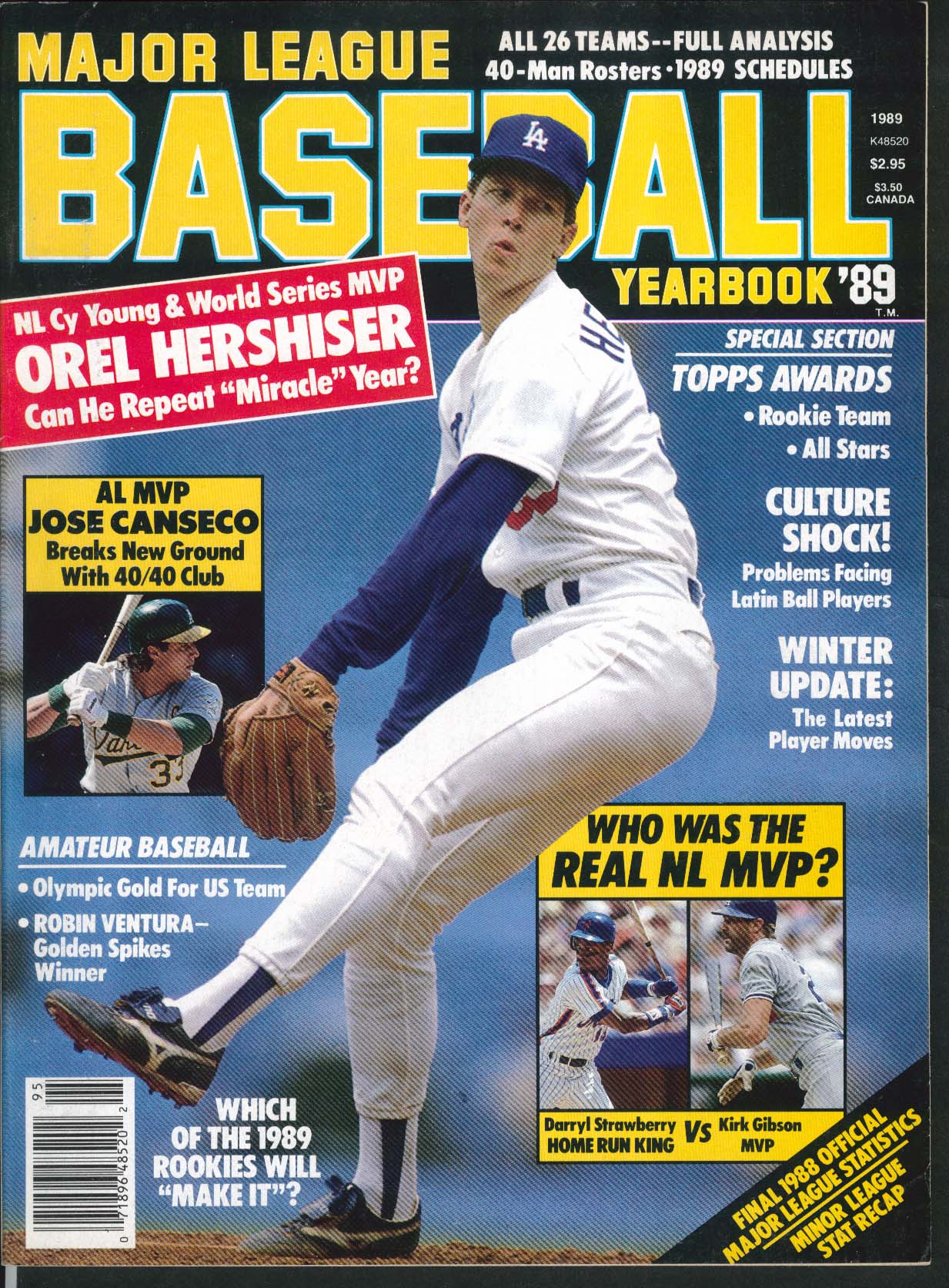 MAJOR LEAGUE BASEBALL Yearbook '89 Orel Hershiser Jose Canseco Darryl ...