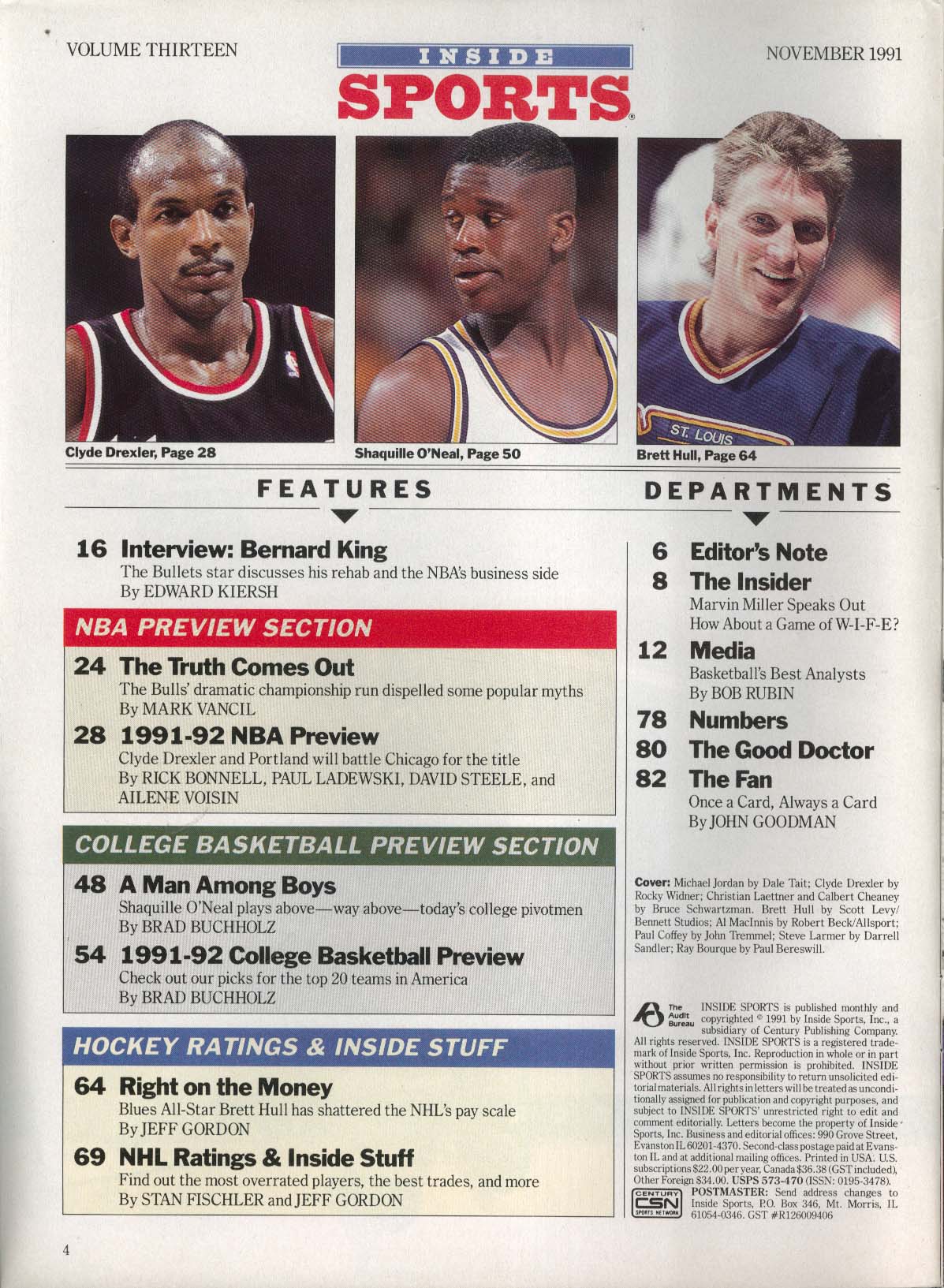 INSIDE SPORTS Michael Jordan Brett Hull Shaquille O'Neal Bernard King ...