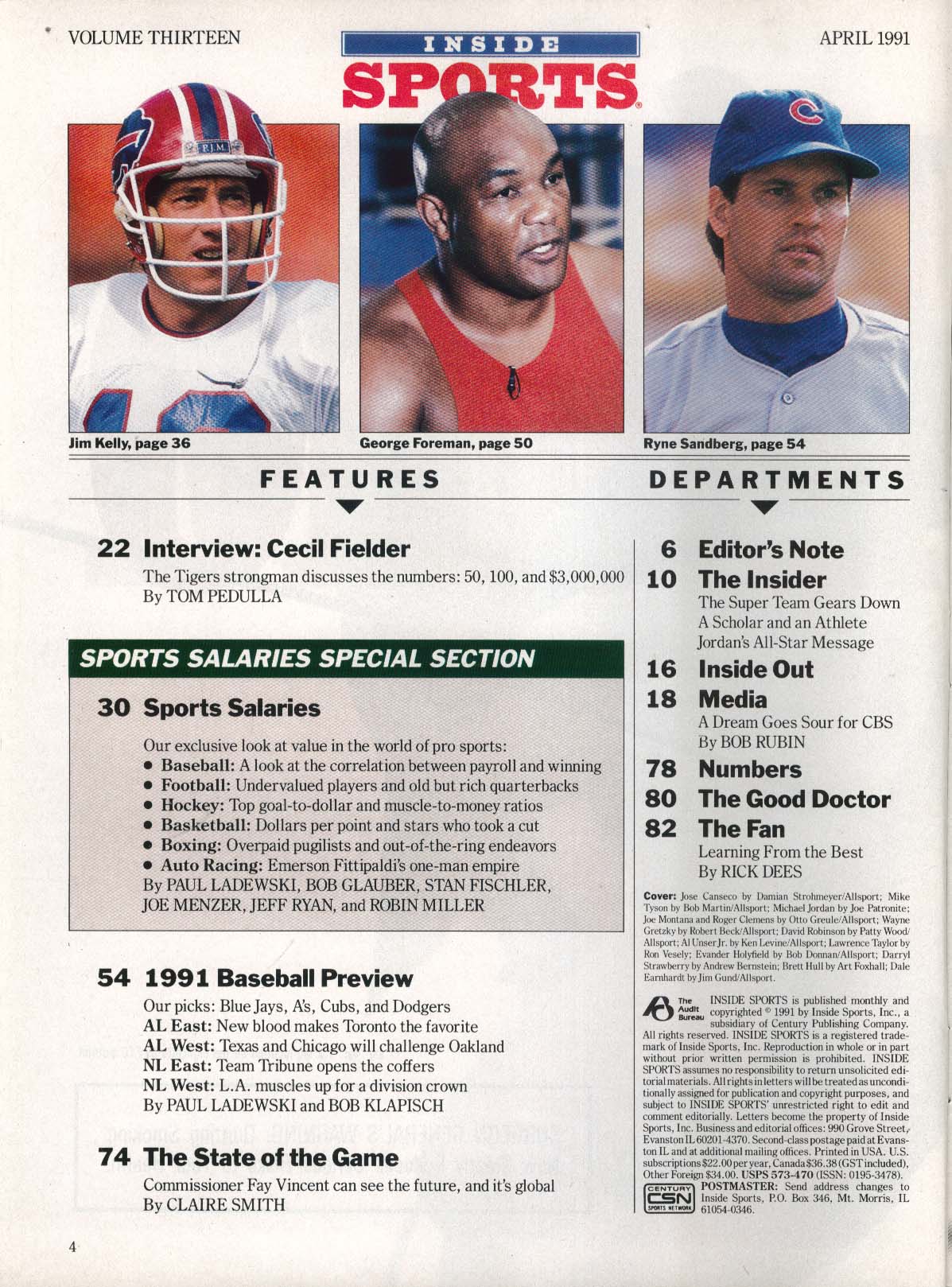 INSIDE SPORTS Jose Canseco Michael Jordan Wayne Gretzky Mike Tyson 4 1991