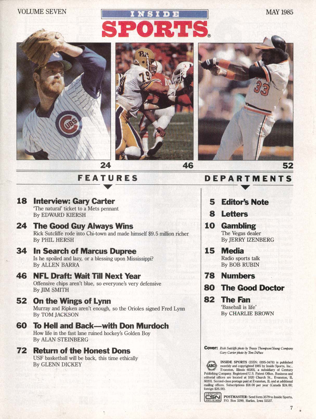 INSIDE SPORTS Rick Sutcliffe Gary Carter Bruce Smith Ethan Horton 5 1985