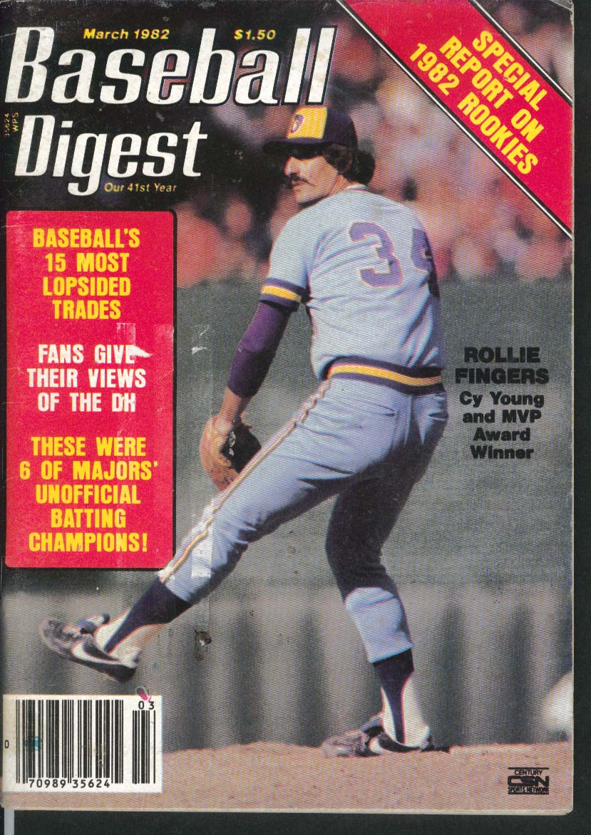 BASEBALL DIGEST Rollie Fingers Pete Rose Roger Peckinpaugh 3 1982