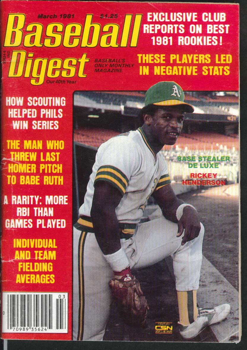 BASEBALL DIGEST Rickey Henderson Babe Ruth Rick Cerone World Series 3 1981