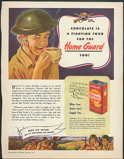 Chocolate is a fighting food for the Home Guard too! Nestle's Cocoa ad 1943