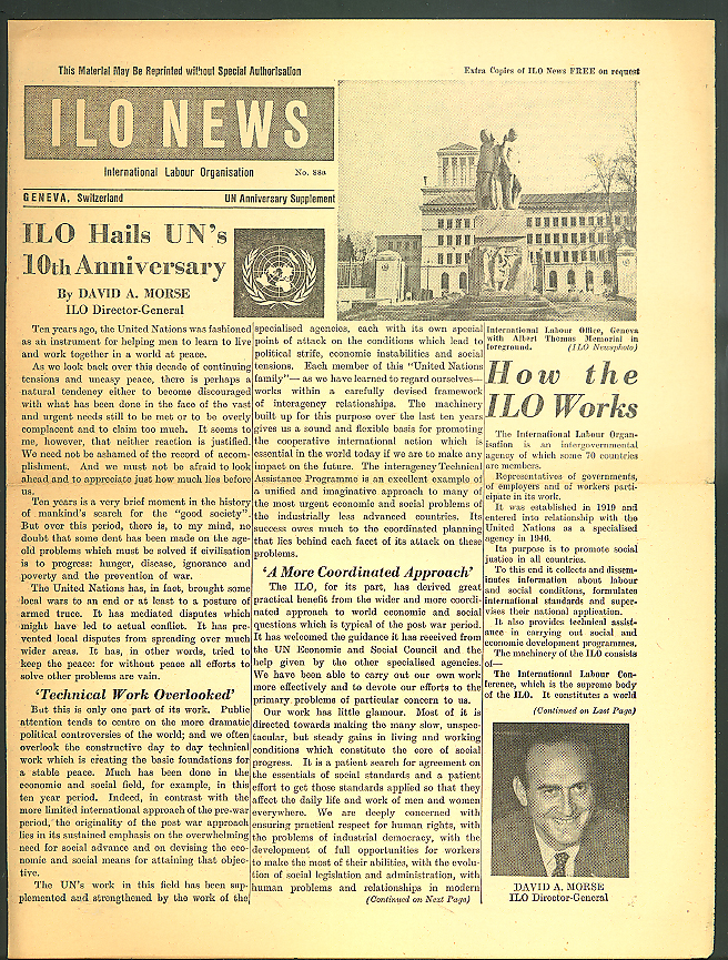 International Labour Organization ILO NEWS #88a 1955 UN at 10 Years