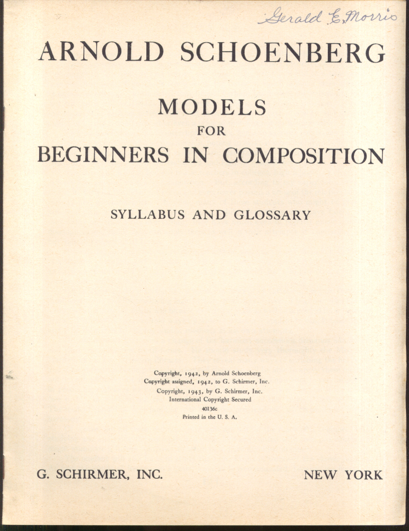 Arnold Schoenberg Models for Beginners in Composition 1943