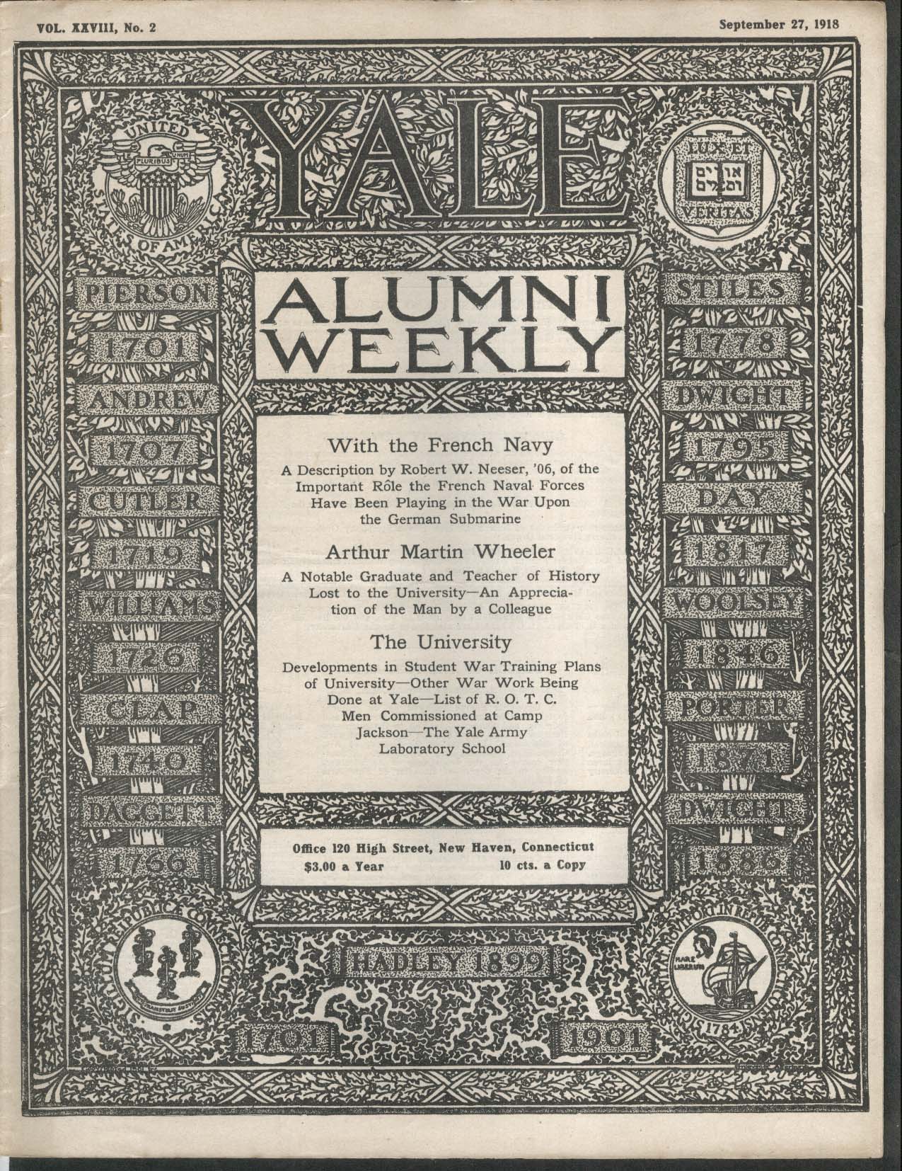 YALE ALUMNI WEEKLY Robert W Nesser Arthur Martin Wheeler Camp Jackson 9 ...