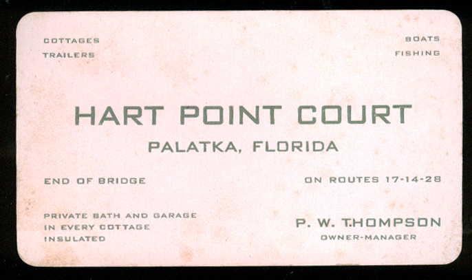 Hart Point Court Palatka FL Cottages Trailers card & mileage list ca