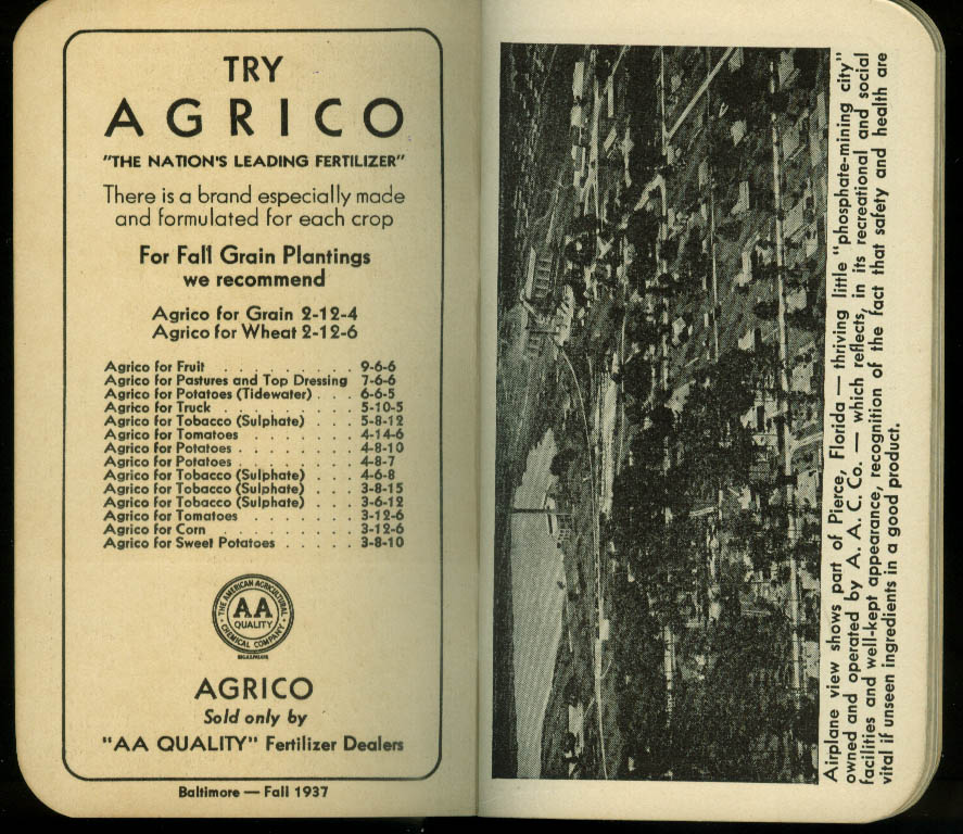 Agrico Fertilizer Memo Book pocket memorandum 1937