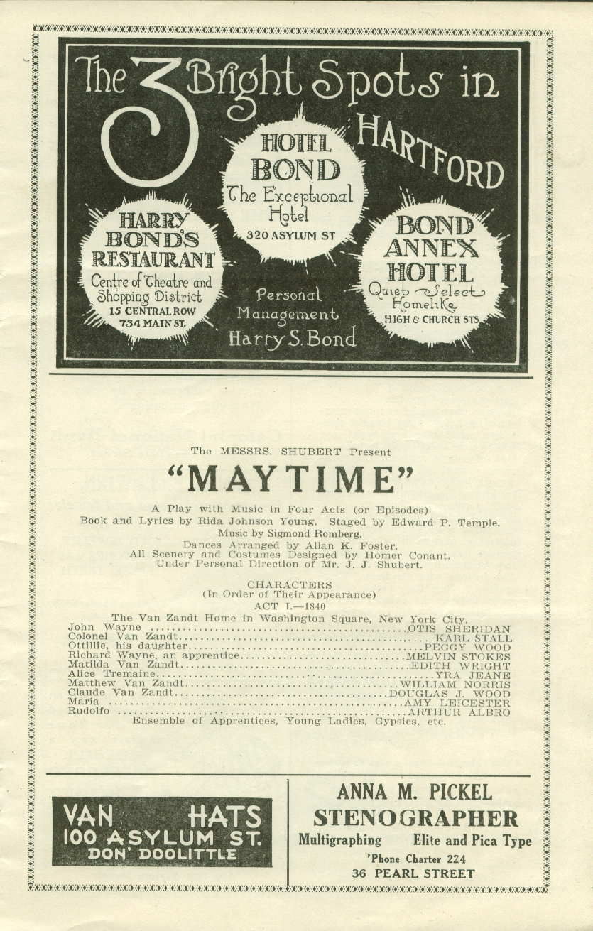 Parsons Theatre Hartford program Maytime 1910s