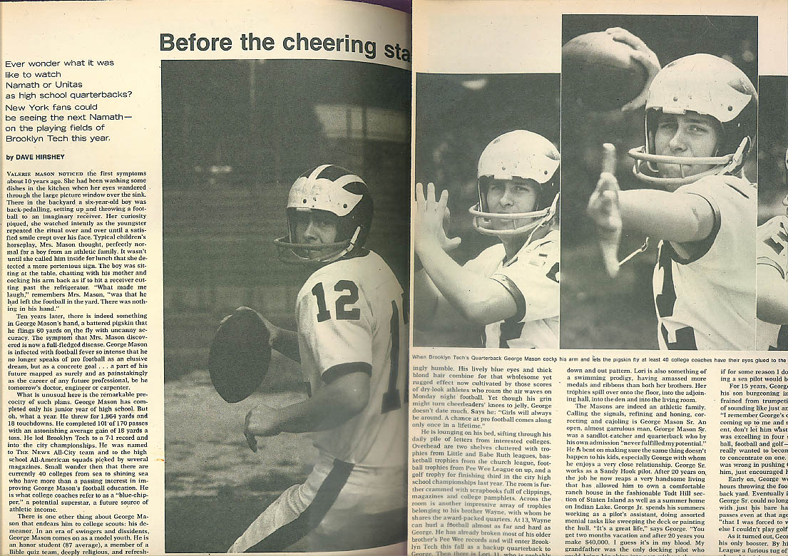 NY Sunday News MAGAZINE 9/16 1973: Hang gliding; HS QB George Mason ...