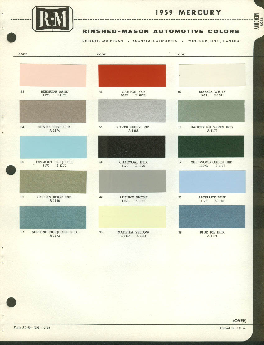 Rinshed-Mason Automotive Color paint chip chart 1959 Mercury