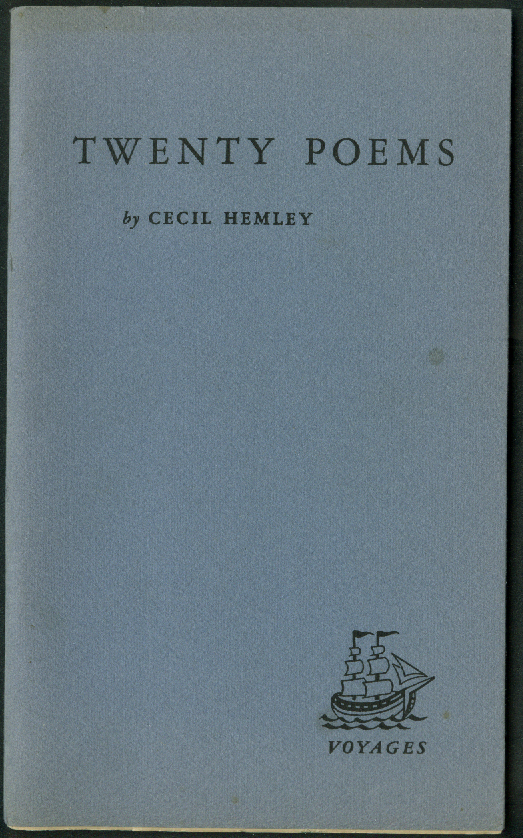 Cecil Hemley: Twenty Poems: Voyages NY 1956 One of 75 copies