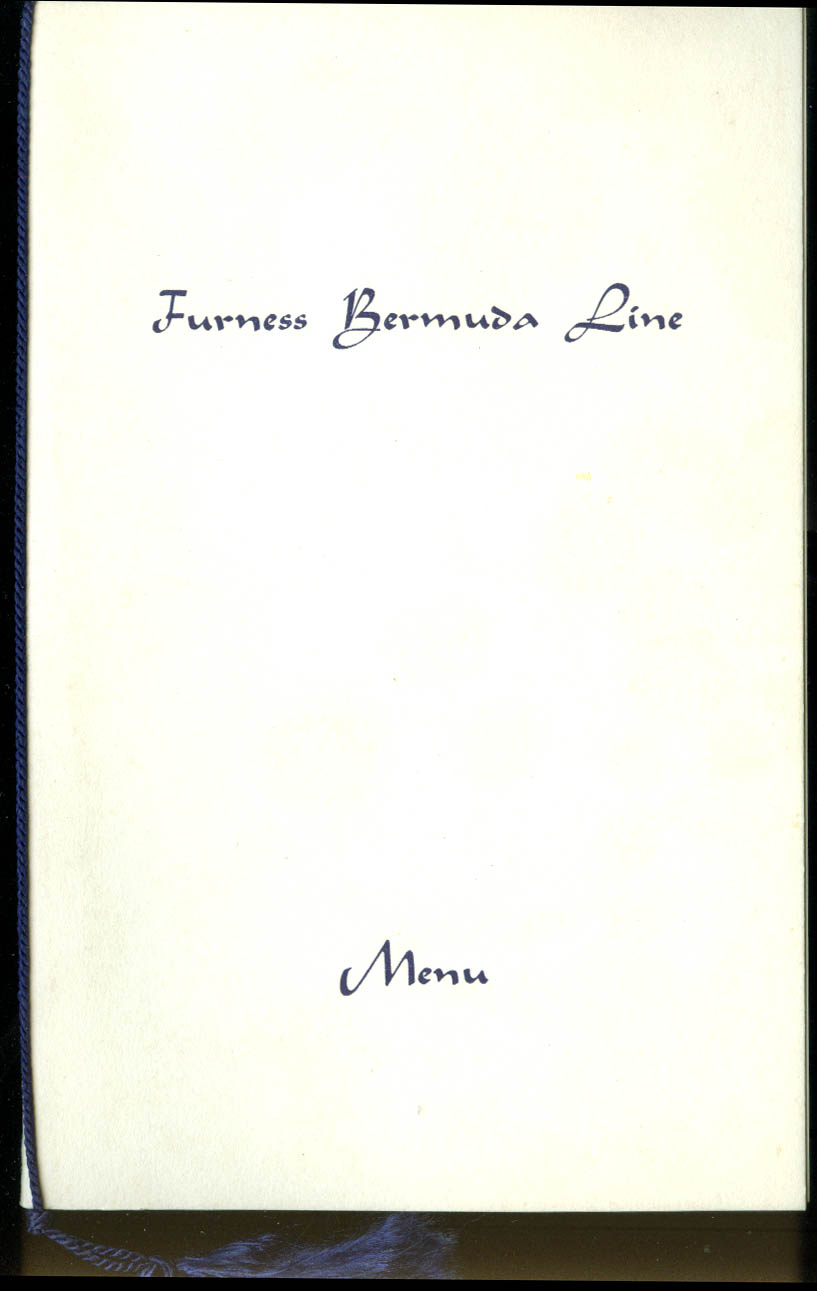 Furness Bermuda Line T S S Ocean Monarch Farewell Dinner Menu 12/18 1952