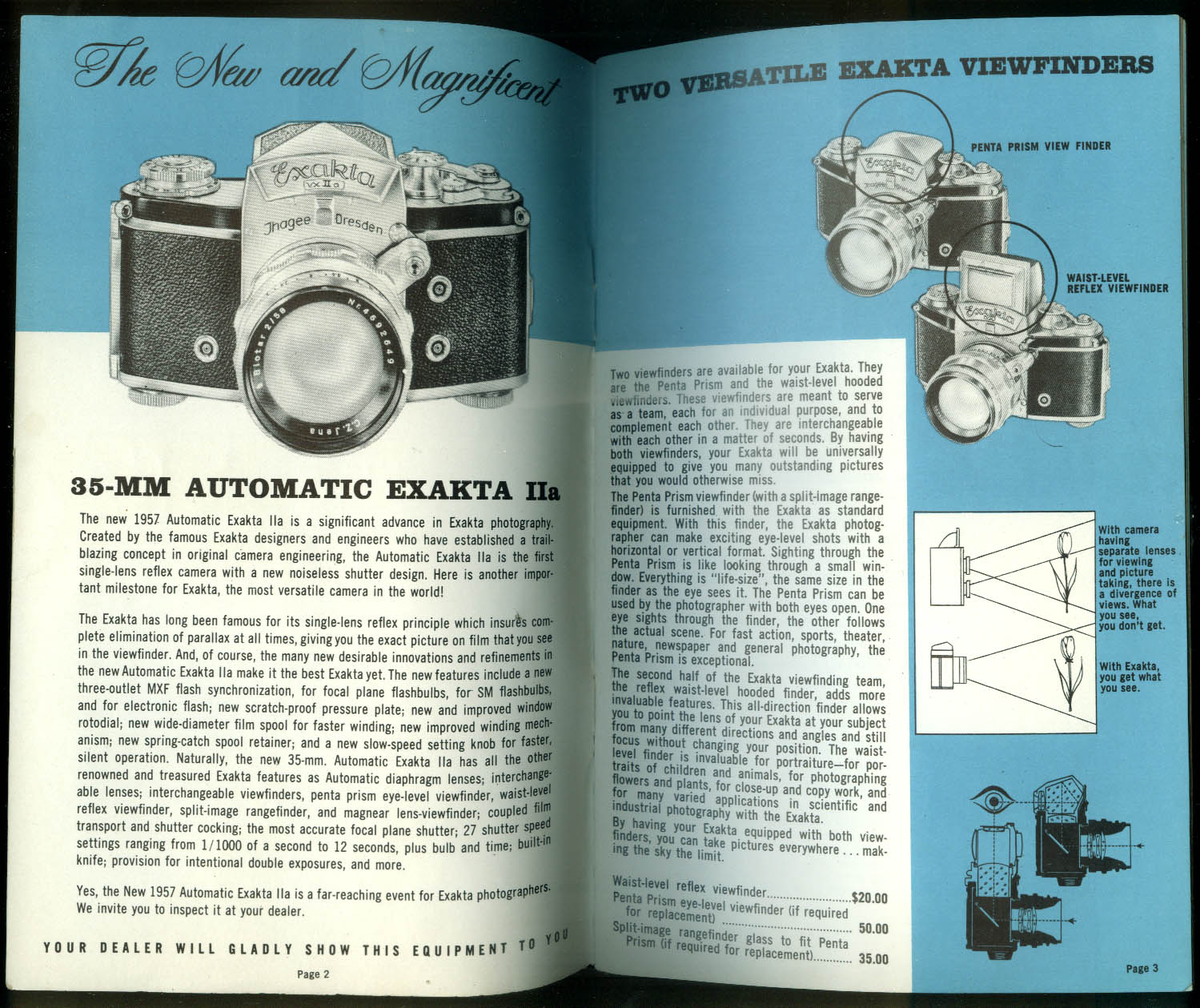 Exakta Unlimited Camera Catalog 1957 35mm 2 1/4, lenses accessories