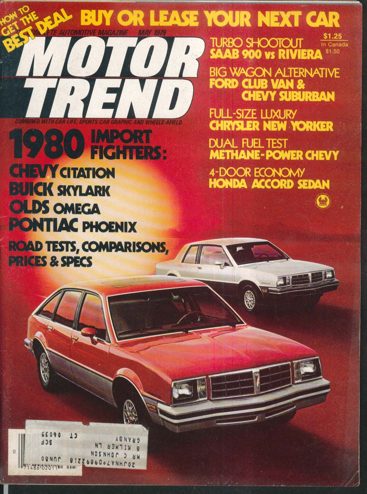 MOTOR TREND Citation Pontiac Phoenix New Yorker Saab 900 Riviera Honda ...