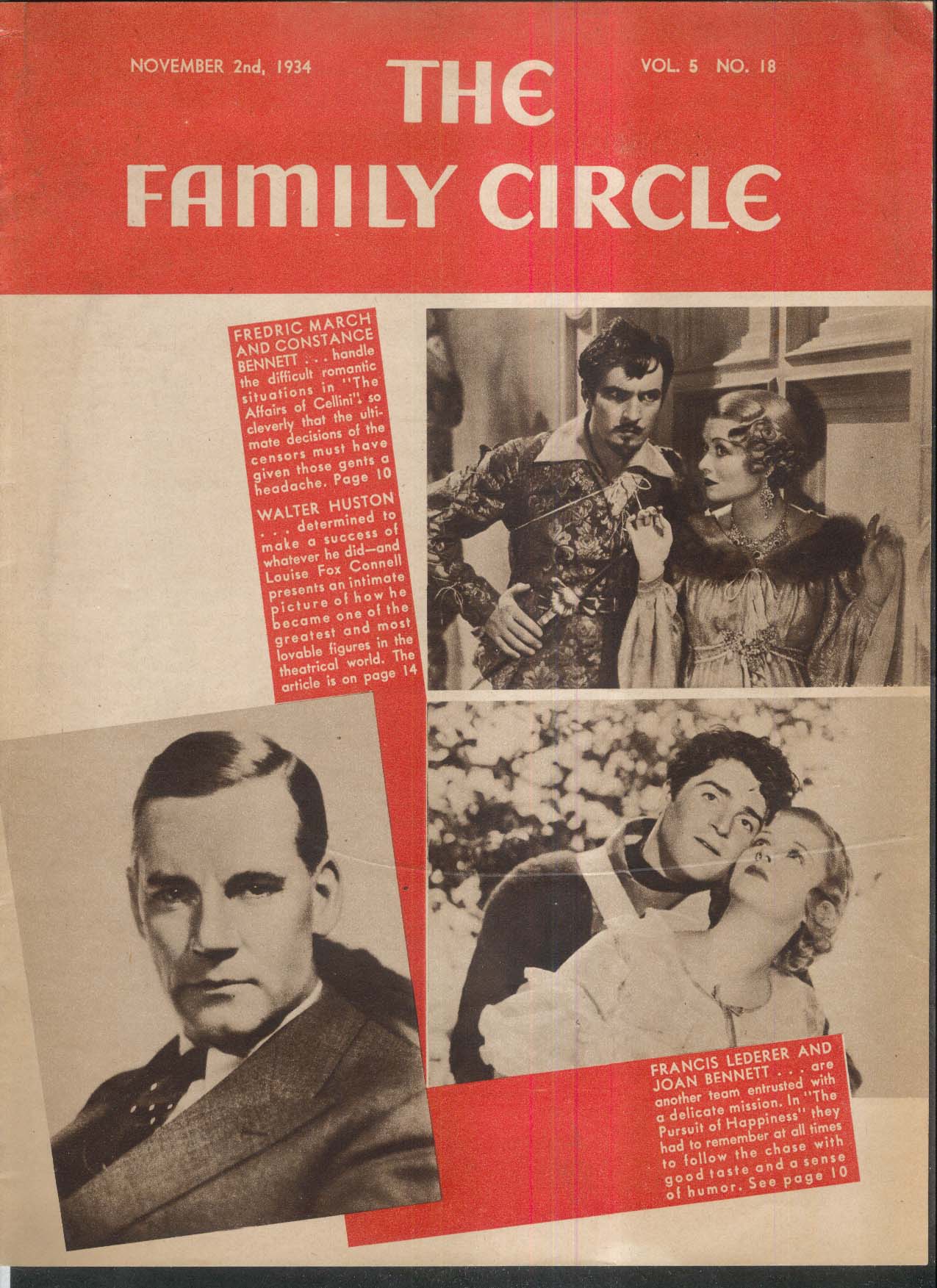 FAMILY CIRCLE Frederic March Constance Bennett Walter Huston 11/2 1934