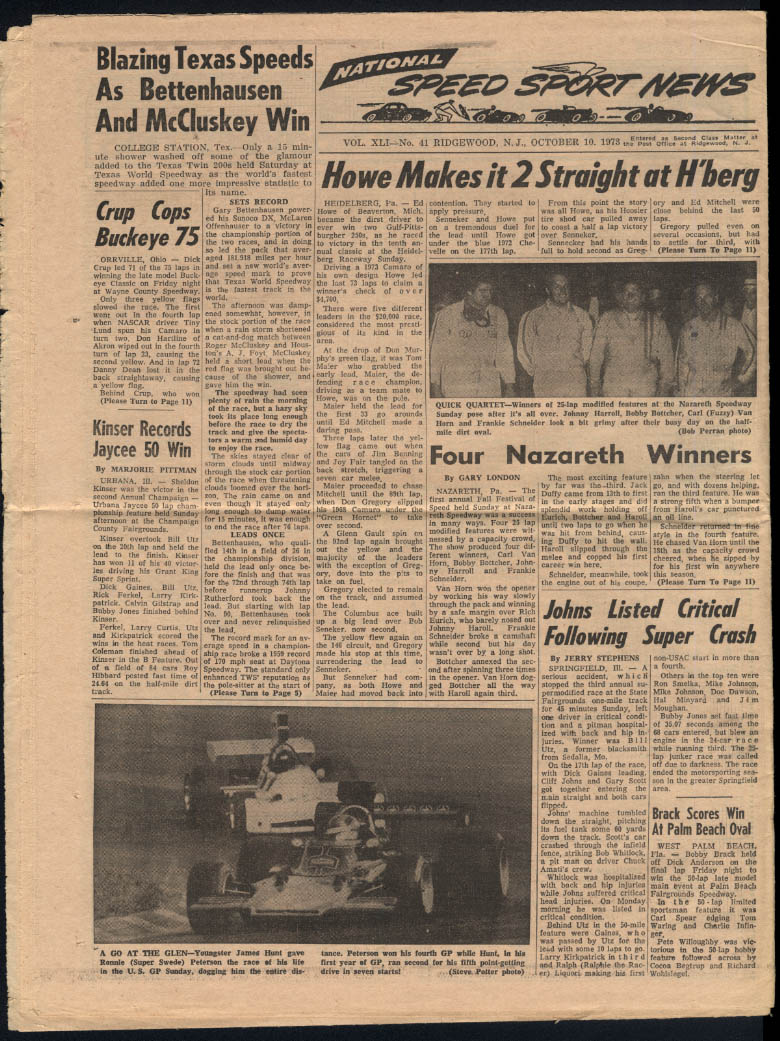 NATIONAL SPEED SPORT NEWS 10/10 1973 Grantelli Charlotte 500 Nazareth ...