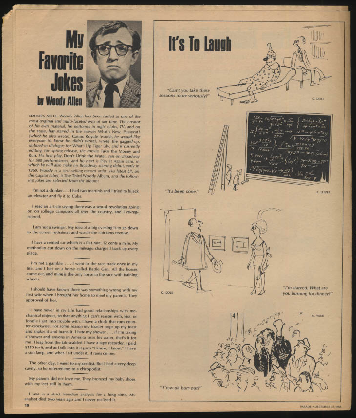 PARADE 12/22 1968 Henry Schultz Telephone Santa; Woody Allen jokes
