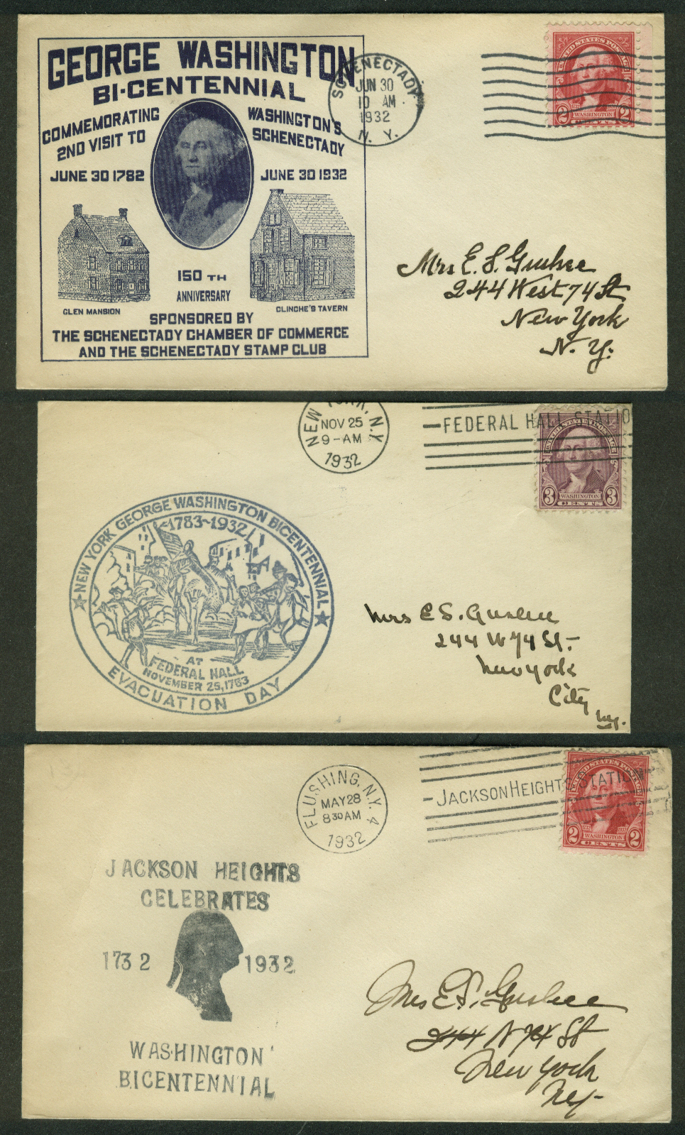 George Washington Bicentennial 1932 postal covers New York Lot of THREE