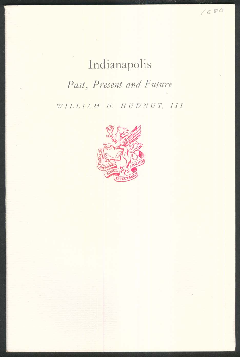 NEWCOMEN #1280 Indianapolis William H Hudnut III 11 1987 1st Printing