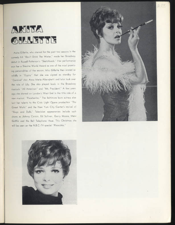 Anita Gillette George Voskevec Martin Ross Cabaret theatre program 1960s