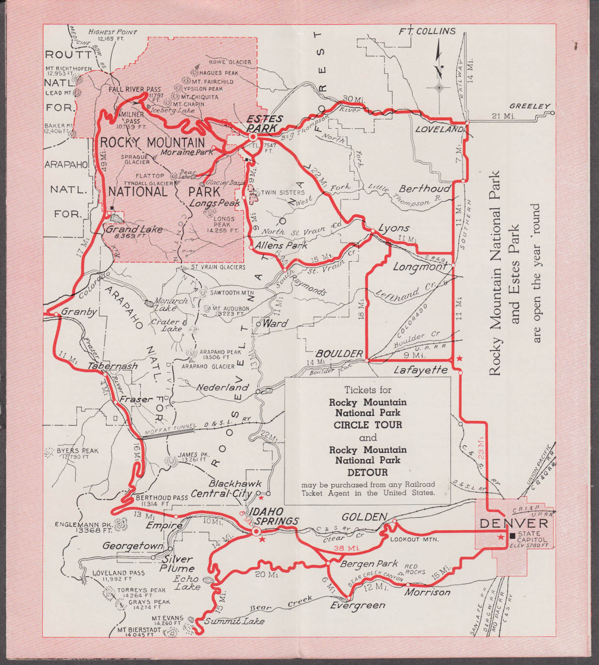 Rocky Mountain National Parks Transportation visitor folder & schedule 1939