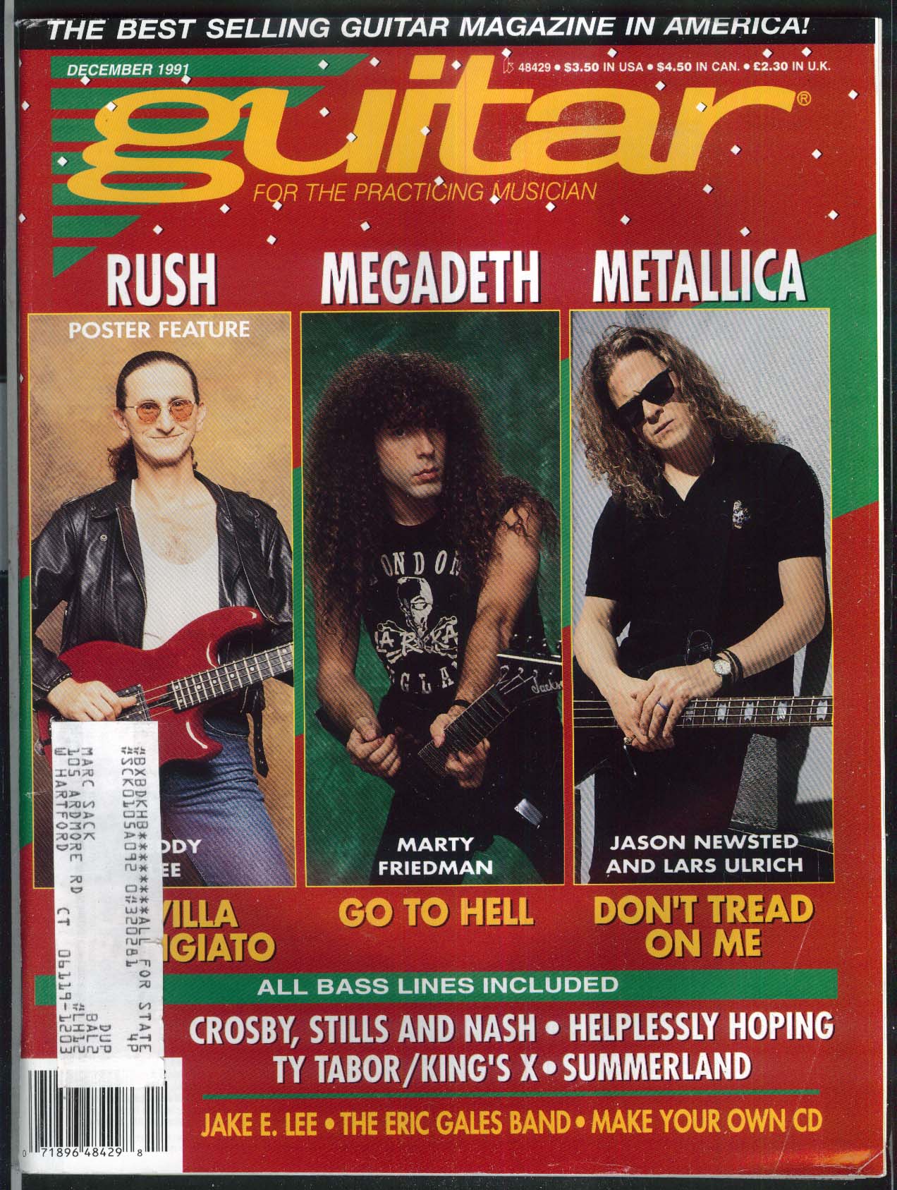 GUITAR Geddy Lee Marty Friedman Jason Newsted Lars Ulrich 12 1991