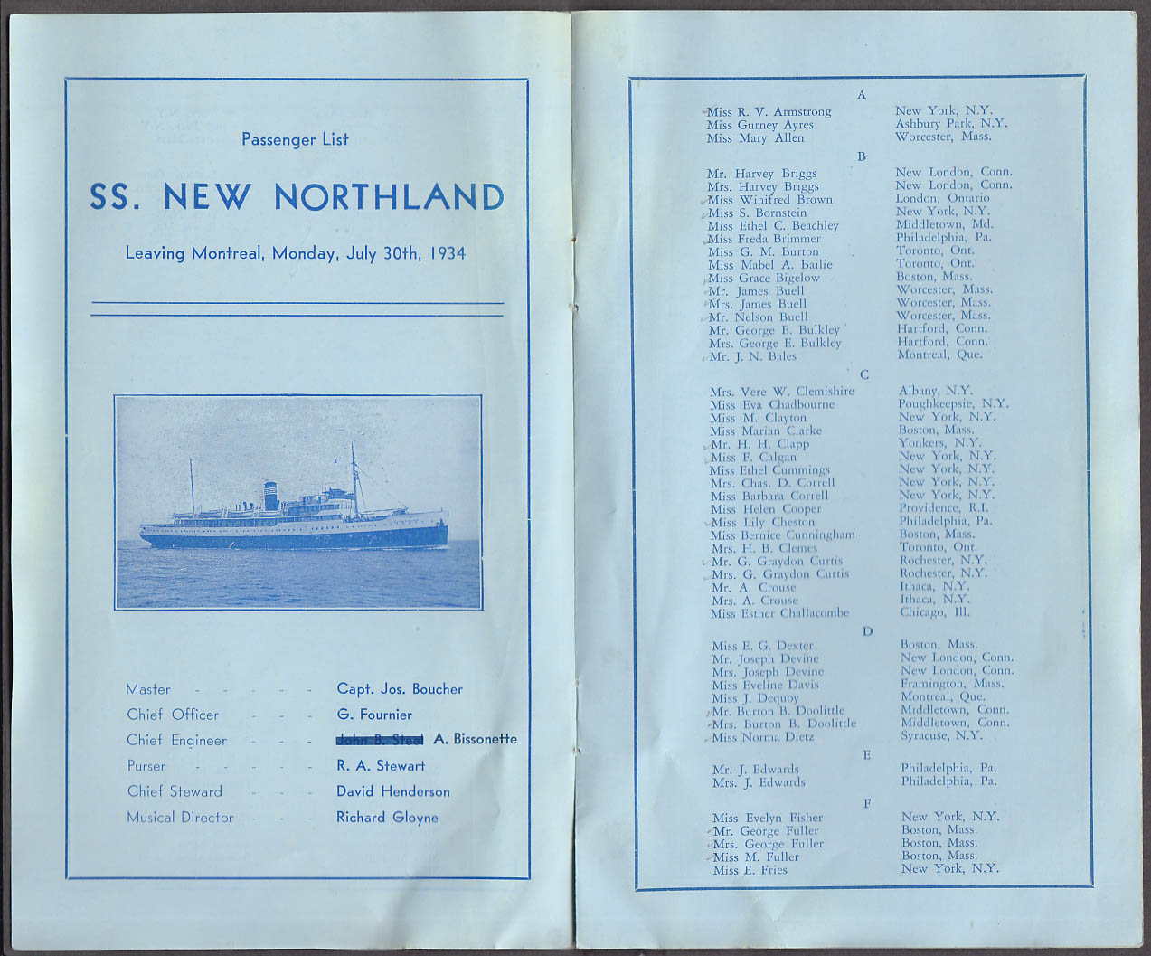 Clarke Steamship Co S S New Northland Passenger List Labrador Cruise 1934