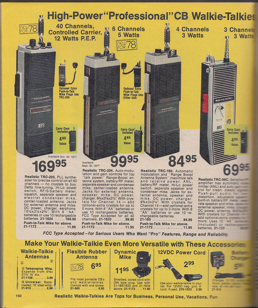 RADIO SHACK catalog #289 1978 CB Walkie-Talkie novelty radios