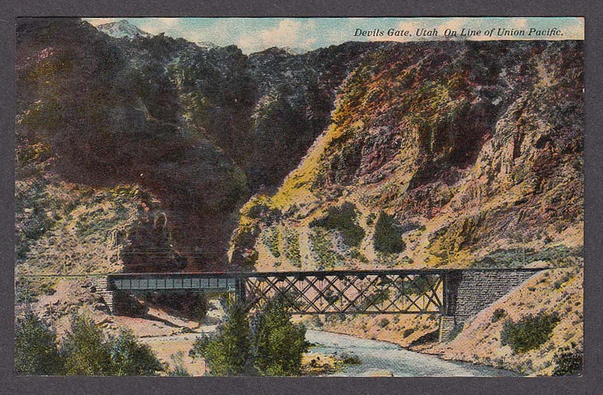 Union Pacific Railroad Line Devils Gate UT postcard 1911