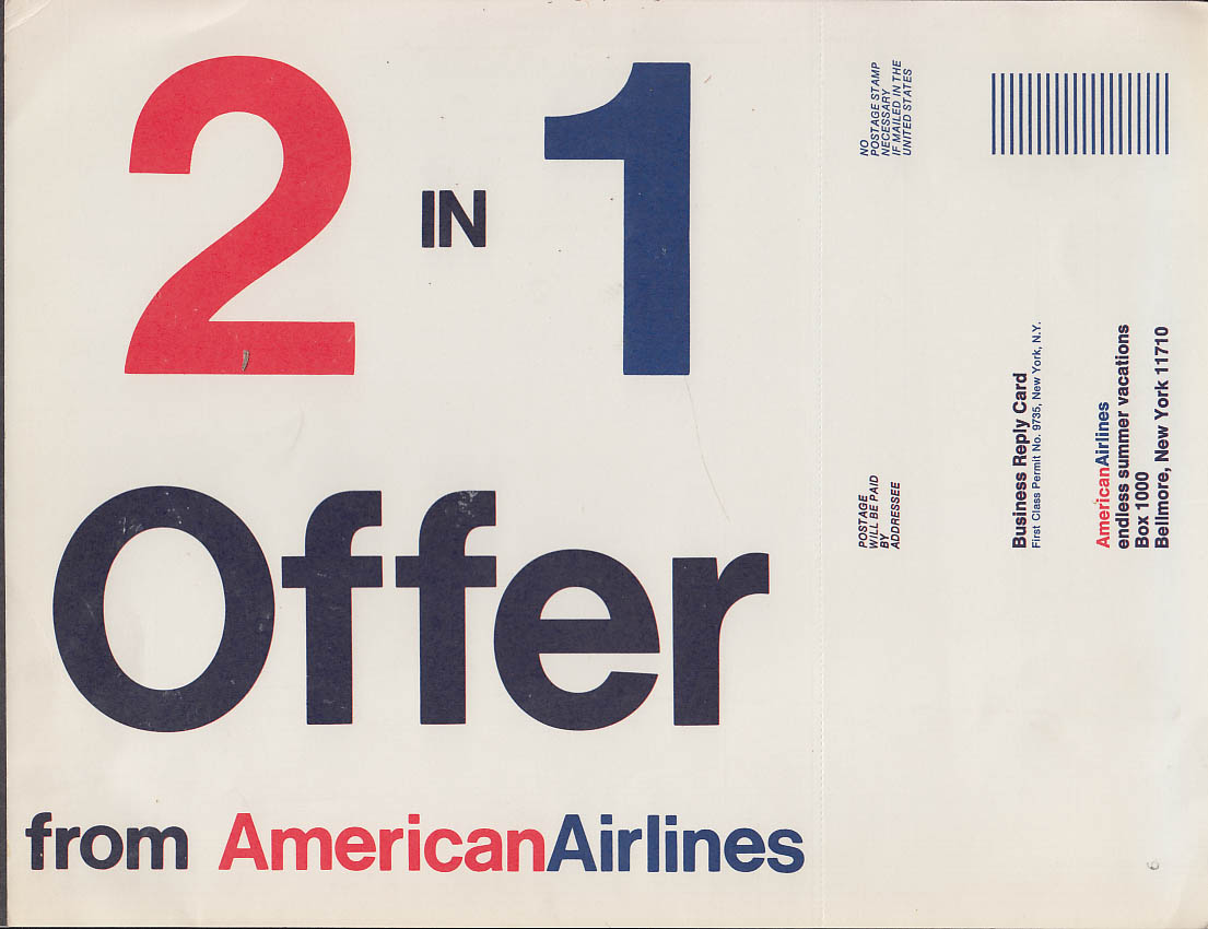 American Airlines 2 in 1 Offer airline Reply Card 1970s