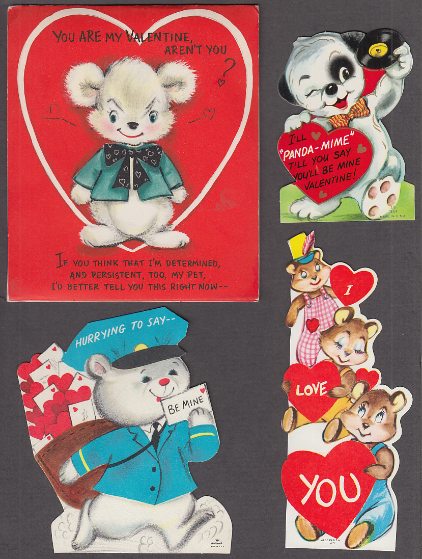 Ten different Valentine cards bear theme 1950s