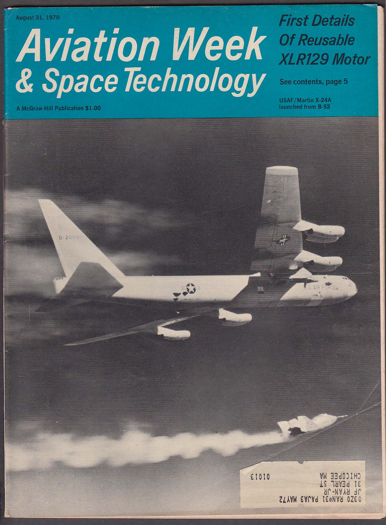 AVIATION WEEK & Space Technology XLR129 X-24A B-52 AH-56A DC-10 ++ 8/31 ...