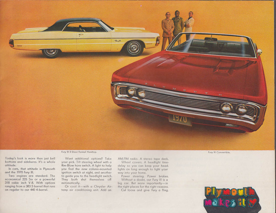 1970 Plymouth brochure Fury GT Belvedere Barracuda Valiant GTX Road Runner