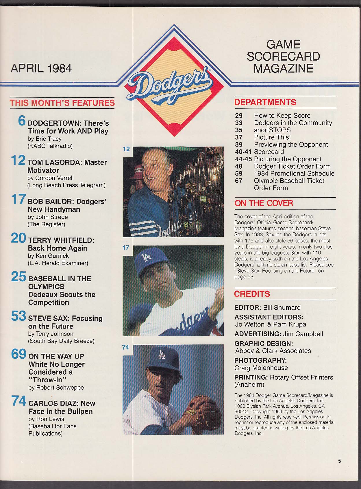 Los Angles Dodgers Scorecard Magazine 4 1984 SCORED vs San Diego Padres