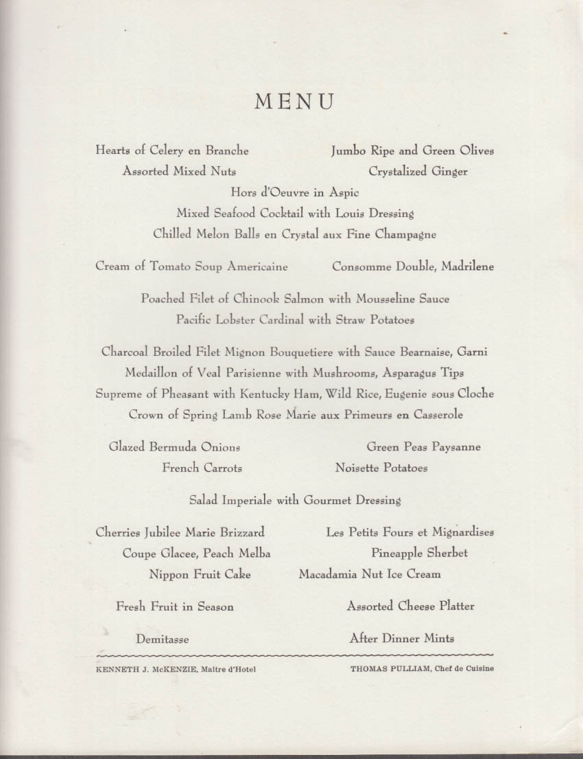 American President Lines S S Cleveland Sayonara Yokohama Dinner Menu 1/ ...